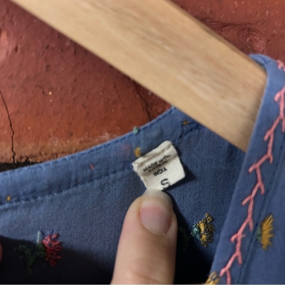 Dôen Tetra Maxi Dress Ciel Blue Carnation Embroidery Organic Cotton Puff Sleeve - Picture 7 of 10